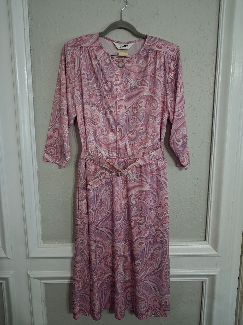 Vintage 70s 80s Blair midi paisley belted dress retro large 12